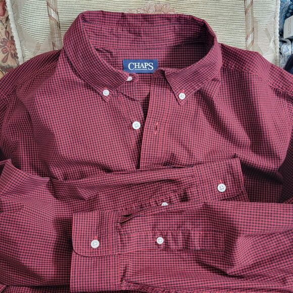 Chaps Shirt Mens XL Red Black Gingham Check Long Sleeve Button Down - Picture 10 of 12
